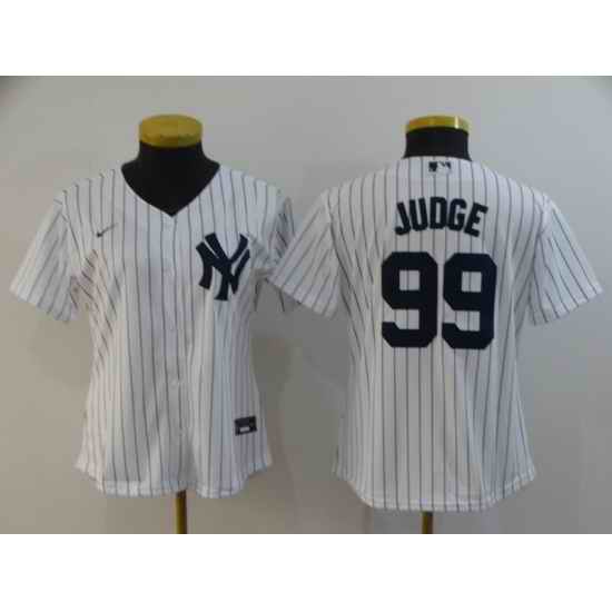Women Yankees 99 Aaron Judge White Women 2020 Nike Cool Base Jersey